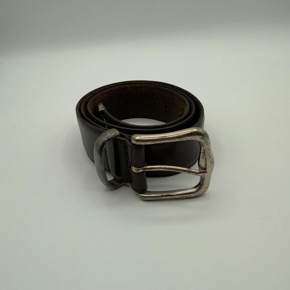 Fossil Men's Brown Leather Belt‎ Silver Tone Buckle W/Some Tarnish Size 36
